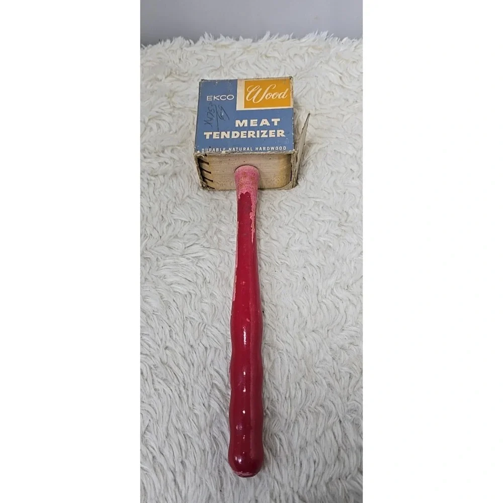 Vintage 60's MCM EKCO Meat Tenderizer‎ Mallet Hammer Wooden Red Handle